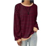 TURWXGSO Ladies Jumpers Tops Casual Crewneck Long Sleeve Pullover Tops Color Block Striped Sweatshirt Fashion Oversized Hoodie Ladies T -Shirts Winter Autumn Warm Top Daily
