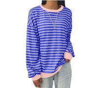 TURWXGSO Ladies Jumpers Tops Casual Crewneck Long Sleeve Pullover Tops Color Block Striped Sweatshirt Fashion Oversized Hoodie Ladies T -Shirts Winter Autumn Warm Top Daily