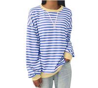 TURWXGSO Ladies Jumpers Tops Casual Crewneck Long Sleeve Pullover Tops Color Block Striped Sweatshirt Fashion Oversized Hoodie Ladies T -Shirts Winter Autumn Warm Top Daily