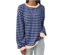 TURWXGSO Ladies Jumpers Tops Casual Crewneck Long Sleeve Pullover Tops Color Block Striped Sweatshirt Fashion Oversized Hoodie Ladies T -Shirts Winter Autumn Warm Top Daily