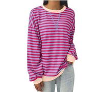 TURWXGSO Ladies Jumpers Tops Casual Crewneck Long Sleeve Pullover Tops Color Block Striped Sweatshirt Fashion Oversized Hoodie Ladies T -Shirts Winter Autumn Warm Top Daily
