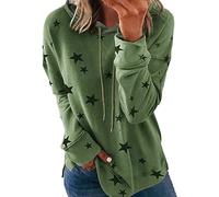 TURWXGSO Ladies Oversized Hoodies Pullover Plus Size S-5XL Star Print Long Sleeve Crew Neck Hooded Sweatshirt Drawstring Casual Plain Jumpers Autumn Winter Layering Tops