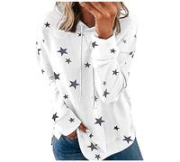 TURWXGSO Ladies Oversized Hoodies Pullover Plus Size S-5XL Star Print Long Sleeve Crew Neck Hooded Sweatshirt Drawstring Casual Plain Jumpers Autumn Winter Layering Tops