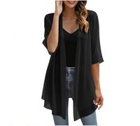 TURWXGSO Ladies Summer Cardigan UK 3/4 Sleeve Solid Lightweight Sheer Chiffon Tops Open Front Blouse Soft Breathable Casual Cardigan Loose Shawl Capes Holiday Beach Going Out Tops