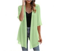 TURWXGSO Ladies Summer Cardigan UK 3/4 Sleeve Solid Lightweight Sheer Chiffon Tops Open Front Blouse Soft Breathable Casual Cardigan Loose Shawl Capes Holiday Beach Going Out Tops