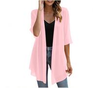 TURWXGSO Ladies Summer Cardigan UK 3/4 Sleeve Solid Lightweight Sheer Chiffon Tops Open Front Blouse Soft Breathable Casual Cardigan Loose Shawl Capes Holiday Beach Going Out Tops