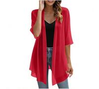 TURWXGSO Ladies Summer Cardigan UK 3/4 Sleeve Solid Lightweight Sheer Chiffon Tops Open Front Blouse Soft Breathable Casual Cardigan Loose Shawl Capes Holiday Beach Going Out Tops