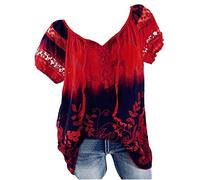 TURWXGSO Ladies Summer Tops Oversized Blouse for Women Plus Size 8-22 UK Sale Boho Print Lace Tunic Blouse V Neck Puff Short Sleeve T-Shirts Casual Office Pullover Going Out Shirt