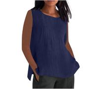 TURWXGSO Ladies Tank Tops Summer Sleeveless Linen Top for Women UK Casual Loose T-Shirts Solid Basic Tees Plus Size Tunic Vests Blouse Athletic Fit Shirts Classic Lightweight Tshirt