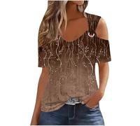 TURWXGSO Ladies Top UK Cold Shoulder Short Sleeve Tops for Women Eyelet Tees Floral Printed Baggy Tshirt Dressy Casual Shirts Going Out Summer Blouse Trendy Basic Pullover Sale