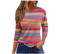 TURWXGSO Ladies Tops Crew Neck T Shirt 3/4 Sleeve Tops for Women UK Tie-Dye Graphic T Shirt Loose Fit Tunic Blouse Tee Shirts Summer Spring Dressy Casual Fashion Daily