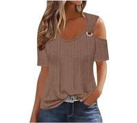 TURWXGSO Ladies Tops UK Size 8-22 Cold Shoulder Short Sleeve Tops for Women Eyelet Tees Baggy Tshirts Dressy Casual Basic Shirts Going Out Summer Pullover Trendy Streetwear Sale