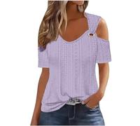 TURWXGSO Ladies Tops UK Size 8-22 Cold Shoulder Short Sleeve Tops for Women Eyelet Tees Baggy Tshirts Dressy Casual Basic Shirts Going Out Summer Pullover Trendy Streetwear Sale