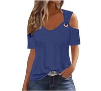 TURWXGSO Ladies Tops UK Size 8-22 Cold Shoulder Short Sleeve Tops for Women Eyelet Tees Baggy Tshirts Dressy Casual Basic Shirts Going Out Summer Pullover Trendy Streetwear Sale