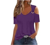 TURWXGSO Ladies Tops UK Size 8-22 Cold Shoulder Short Sleeve Tops for Women Eyelet Tees Baggy Tshirts Dressy Casual Basic Shirts Going Out Summer Pullover Trendy Streetwear Sale