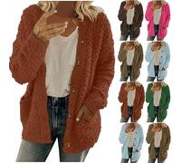 TURWXGSO Ladies Winter Jackets Sherpa Fleece Jacket Plain Hooded Teddy Bear Coat Cosy Plush Lined Long Sleeve Hoodies Button Up Longline Cardigans Warmth Top for Dog Walks Pub Trips