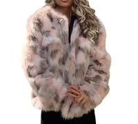 TURWXGSO Ladies Winter Warm Furry Faux Fur Jacket Elegant Leopard Long Sleeve Jackets Shaggy Jacket Cardigan Thermal Thick Fur Coats Casual Loose Plush Coat Trench Coats Outerwear