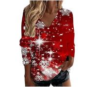 TURWXGSO Ladies Xmas Jumpers Santa Funny Snowflake Outfit Wine Glass Printed Long Sleeve Christmas Pullover T Shirts Xmas Holiday Jumper V Neck Festive Top Smart Casual Tunic Blouse