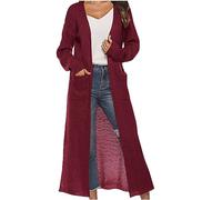 TURWXGSO Lightweight Longline Cardigans for Women UK Womens Casual Long Sleeve Open Front Cover Up Knit Chunky Open Front Sweater Coat with Pockets Solid Color Fall Fashion