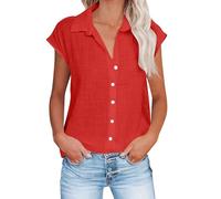 TURWXGSO Linen Tops for Women UK Summer 2024 Button Down Lapel Shirts Plain Cap Sleeve Shirt Casual Classic Fit Blouse Work Top Trendy Ladies Tops and Blouses Size 8-22 UK