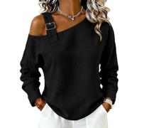 TURWXGSO Long Sleeve T Shirt Women UK Asymmetric Cold Shoulder Tunic Tops Adjustable Strap Casual Tops Solid Relaxed Fit Pullover Breathable Club Party Streetwear Holiday Tee Shirt