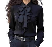 TURWXGSO Long Sleeve Tops Women Bow Tie Neck Button Down Shirts Silk Blouses Long Sleeve Elegant Satin Blouse Dressy Business Casual Top Relaxed Fit Comfort Shirt Work Office Wear