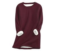 TURWXGSO Long Sleeve Tops Women Jumper Ladies Sweatshirts Winter Casual Classic Crew Neck Warm Pullover Plain Trendy Elegant Sherpa Fleece Lined Jumpers Thermal T-Shirts Christmas