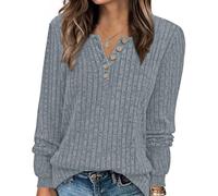 TURWXGSO Long Sleeve Tops Women Jumpers Crewneck Tunic Top with Button Loose Casual Fall Winter Sweater Shirts for Leggings Lightweight Loose Fit Jumper Soft Cosy Knitwear Pullover