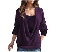 TURWXGSO Party Tops for Women UK Going Out Ladies Velvet Tops Long Sleeve Sparkle Shimmer Glitter Sequin Blouses Elegant Patchwork Tshirt Plus Size Drawstring Loose Casual T Shirts
