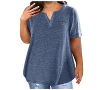 TURWXGSO Plus Size Tops for Women 14-28 UK Baggy Short Sleeve T Shirts Solid Basic Tee Shirts Summer V Neck Tunic Top Ladies T-Shirts Athletic Workout Tshirts Pullover