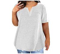 TURWXGSO Plus Size Tops for Women 14-28 UK Baggy Short Sleeve T Shirts Solid Basic Tee Shirts Summer V Neck Tunic Top Ladies T-Shirts Athletic Workout Tshirts Pullover