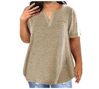 TURWXGSO Plus Size Tops for Women 14-28 UK Baggy Short Sleeve T Shirts Solid Basic Tee Shirts Summer V Neck Tunic Top Ladies T-Shirts Athletic Workout Tshirts Pullover