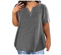 TURWXGSO Plus Size Tops for Women 14-28 UK Baggy Short Sleeve T Shirts Solid Basic Tee Shirts Summer V Neck Tunic Top Ladies T-Shirts Athletic Workout Tshirts Pullover
