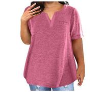 TURWXGSO Plus Size Tops for Women 14-28 UK Baggy Short Sleeve T Shirts Solid Basic Tee Shirts Summer V Neck Tunic Top Ladies T-Shirts Athletic Workout Tshirts Pullover