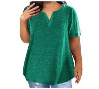 TURWXGSO Plus Size Tops for Women 14-28 UK Baggy Short Sleeve T Shirts Solid Basic Tee Shirts Summer V Neck Tunic Top Ladies T-Shirts Athletic Workout Tshirts Pullover