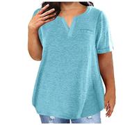 TURWXGSO Plus Size Tops for Women 14-28 UK Baggy Short Sleeve V Neck Tunic Top Ladies T-Shirts Athletic Workout Pullover