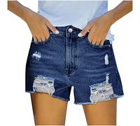 TURWXGSO Ripped Denim Shorts Womens High Waisted Hot Shorts Summer Casual Comfy Ripped Jeans Ladies Boyfriend Stretchy Slim Fit Short Jeans with Pockets,UK Clearance