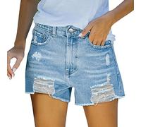 TURWXGSO Ripped Denim Shorts Womens High Waisted Hot Shorts Summer Casual Comfy Ripped Jeans Ladies Boyfriend Stretchy Slim Fit Short Jeans with Pockets,UK Clearance