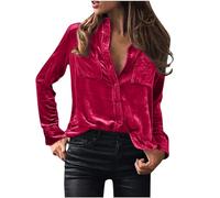 TURWXGSO Shirts for Women UK Clearance Long Sleeve Tunic Blouse and Shirts Velvet Shirt Casual Vintage Office Work Business Formal Shirt Regular Fit Solid Color Tops with Pocket Button Down