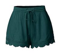 TURWXGSO Shorts for Women UK Holiday Women Shorts Plus Size 8-20 Women's Lace Trim Casual Shorts - Solid Color Elastic Waist with Drawstring, Summer Loose Comfort Fit