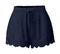 TURWXGSO Shorts for Women UK Holiday Women Shorts Plus Size 8-20 Women's Lace Trim Casual Shorts - Solid Color Elastic Waist with Drawstring, Summer Loose Comfort Fit