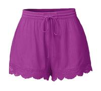 TURWXGSO Shorts for Women UK Holiday Women Shorts Plus Size 8-20 Women's Lace Trim Casual Solid Color Elastic Waist with Drawstring, Summer Loose Comfort Fit