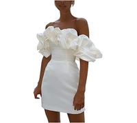 TURWXGSO Summer Dresses for Women UK Ladies Sexy Off Shoulder Ruffle Sleeves Dress Retro Plain Dress Casual Fit Elegant Party Dress Cocktail Ballroom Vintage Dress Dressing Gowns