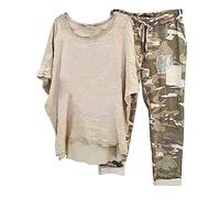 TURWXGSO Summer Sets for Women UK Crew Neck Short Sleeve Shirts Cotton Linen Pullover Irregular Hem Shirt Oversized Tops with Pants Casual Loose Comfy Trousers Set Holiday Clothes