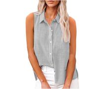 TURWXGSO Summer Tops for Women UK Clearance Womens Sleeveless Button Down Shirt Collared Cotton Linen Blouse Plus Size Casual Office Shirts Basic Tank Top with Side Split