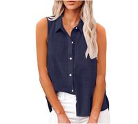 TURWXGSO Summer Tops for Women UK Clearance Womens Sleeveless Button Down Shirt Collared Cotton Linen Blouse Plus Size Casual Office Shirts Basic Tank Top with Side Split