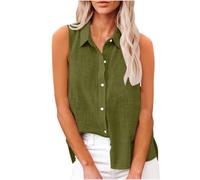 TURWXGSO Summer Tops for Women UK Womens Sleeveless Button Down Shirt Collared Cotton Linen Blouse Casual Office Shirts Basic Tank Tops with Side Split