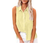 TURWXGSO Summer Tops for Women UK Womens Sleeveless Button Down Shirt Collared Cotton Linen Blouse Casual Office Shirts Basic Tank Tops with Side Split