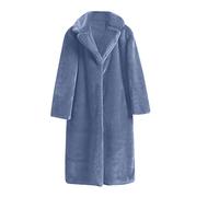 TURWXGSO Teddy Bear Coats for Women Uk Faux Fur Overcoats, Winter Coats for Women Plus Size Color Block Thicker Thermal Soft Plush Jacket Pea Coats, Long Sleeve Lapel Blue Ladies Coats Sale Clearance