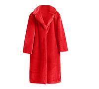 TURWXGSO Teddy Bear Coats for Women UK Faux Fur Overcoats, Winter Coats for Women Plus Size Color Block Thicker Thermal Soft Plush Jacket Pea Coats, Long Sleeve Lapel Red Ladies Coats